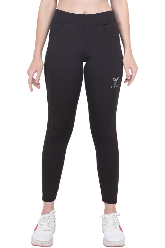 TYKUN Women Solid Track Pants (Black)