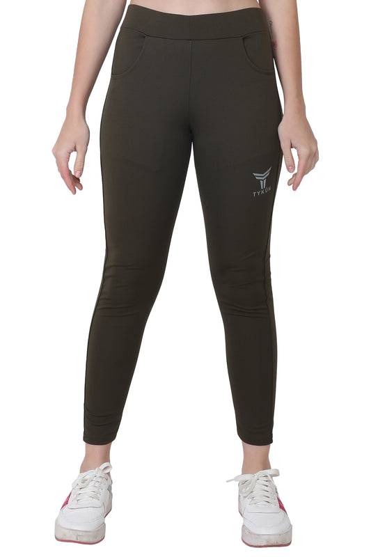TYKUN Women Solid Track Pants (Olive)