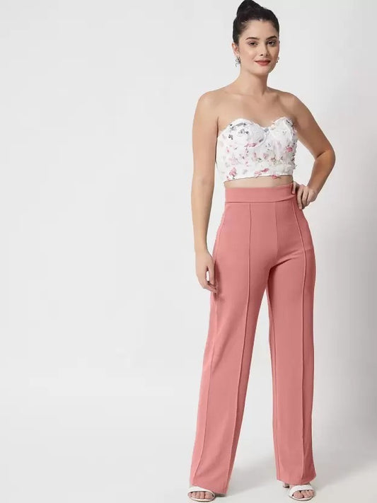 Women Regular Fit Cotton Blend Trousers (peach)