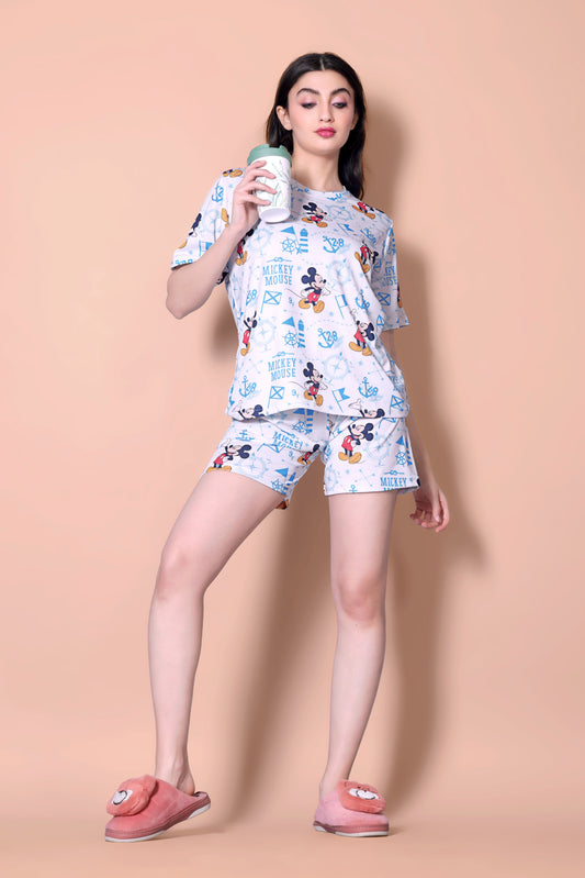 Women's Printed Top With Short (MICKEY MOUSE)