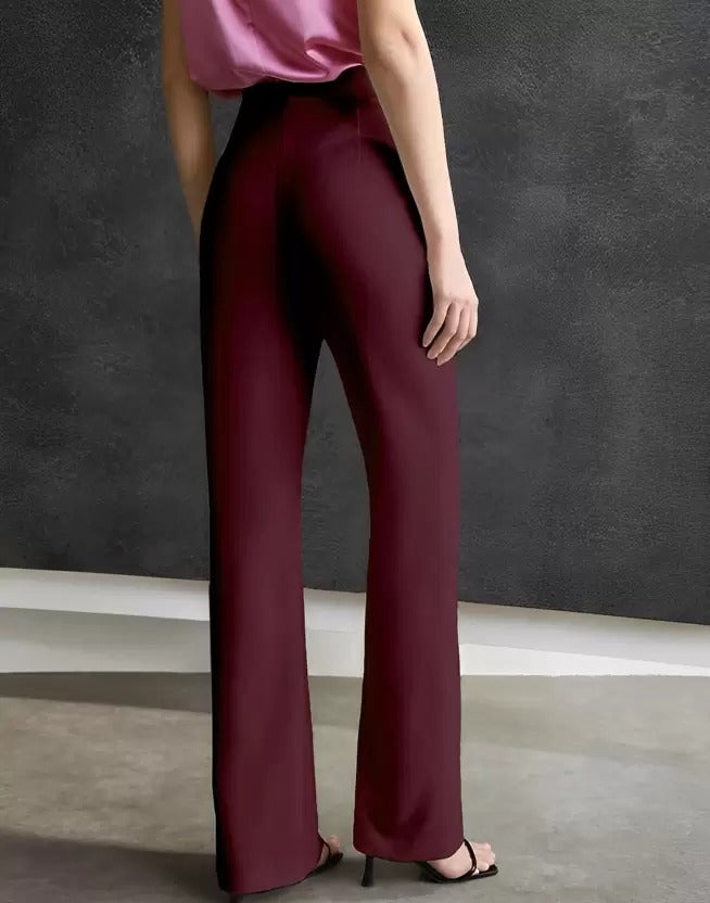 Women Regular Fit Cotton Blend Trousers (Maroon)