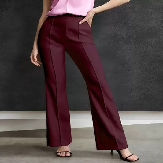 Women Regular Fit Cotton Blend Trousers (Maroon)