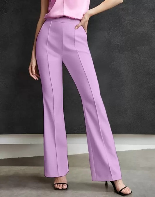 Women Regular Fit Cotton Blend Trousers (Lavender)