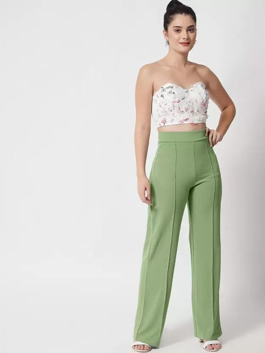 Women Regular Fit Cotton Blend Trousers (Pista)