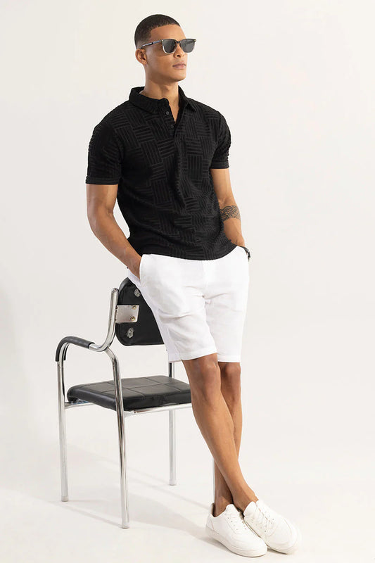 Men’s Black Textured Polo T-Shirt