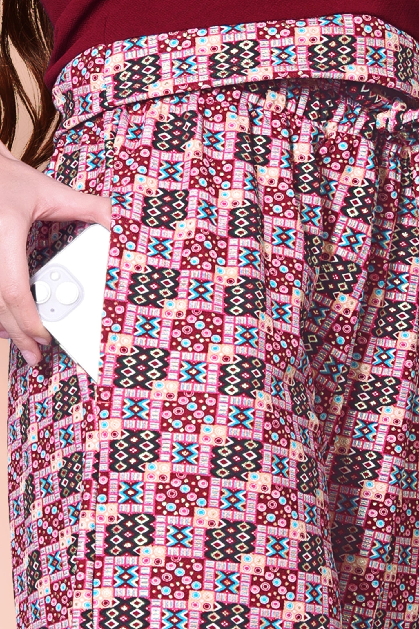 Maroon Printed Plazzo With V-Neck Plain Top (Copy)