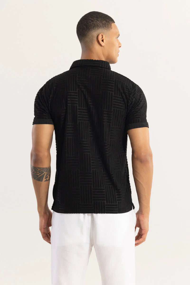 Men’s Black Textured Polo T-Shirt