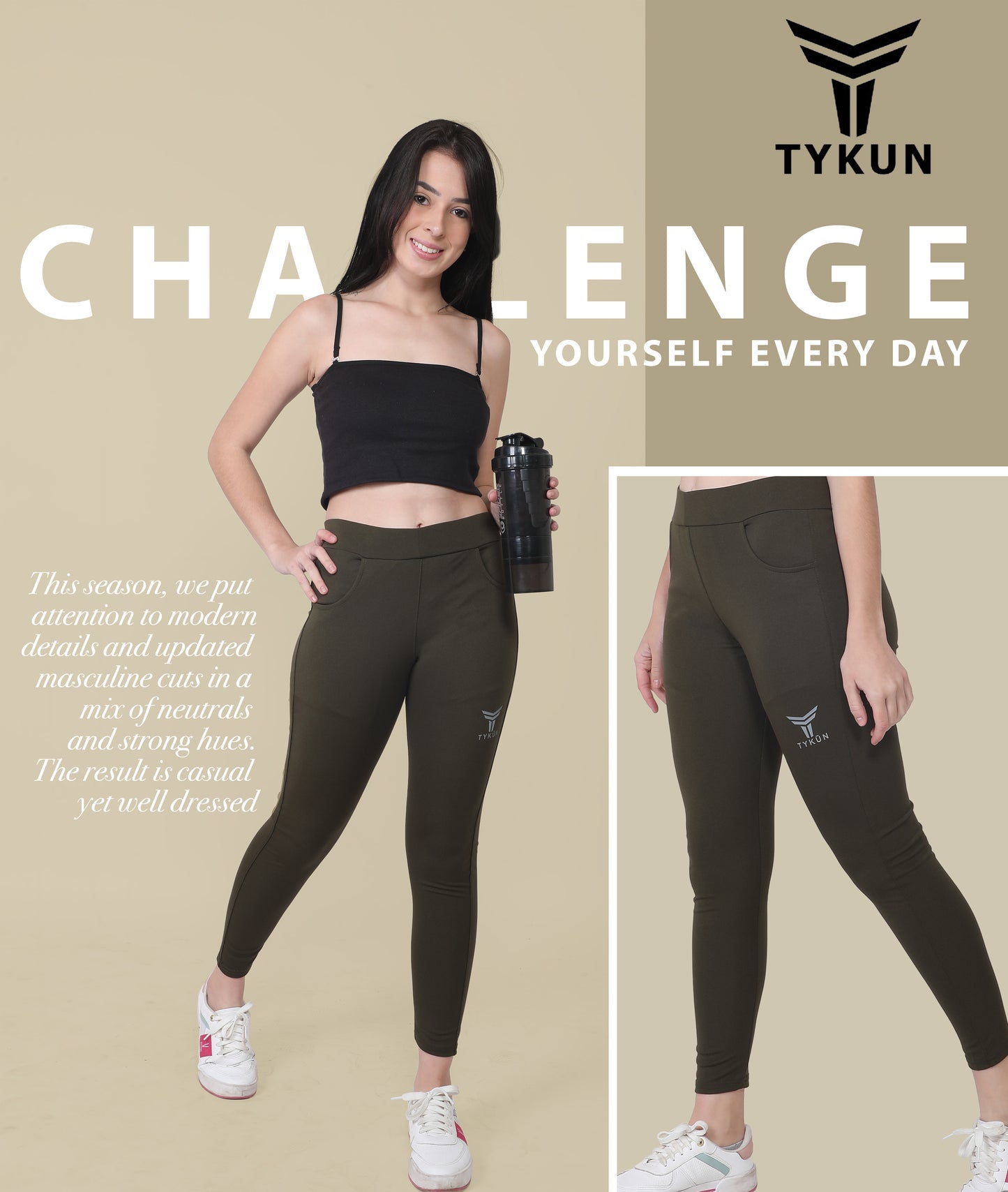 TYKUN Women Solid Track Pants (Olive)