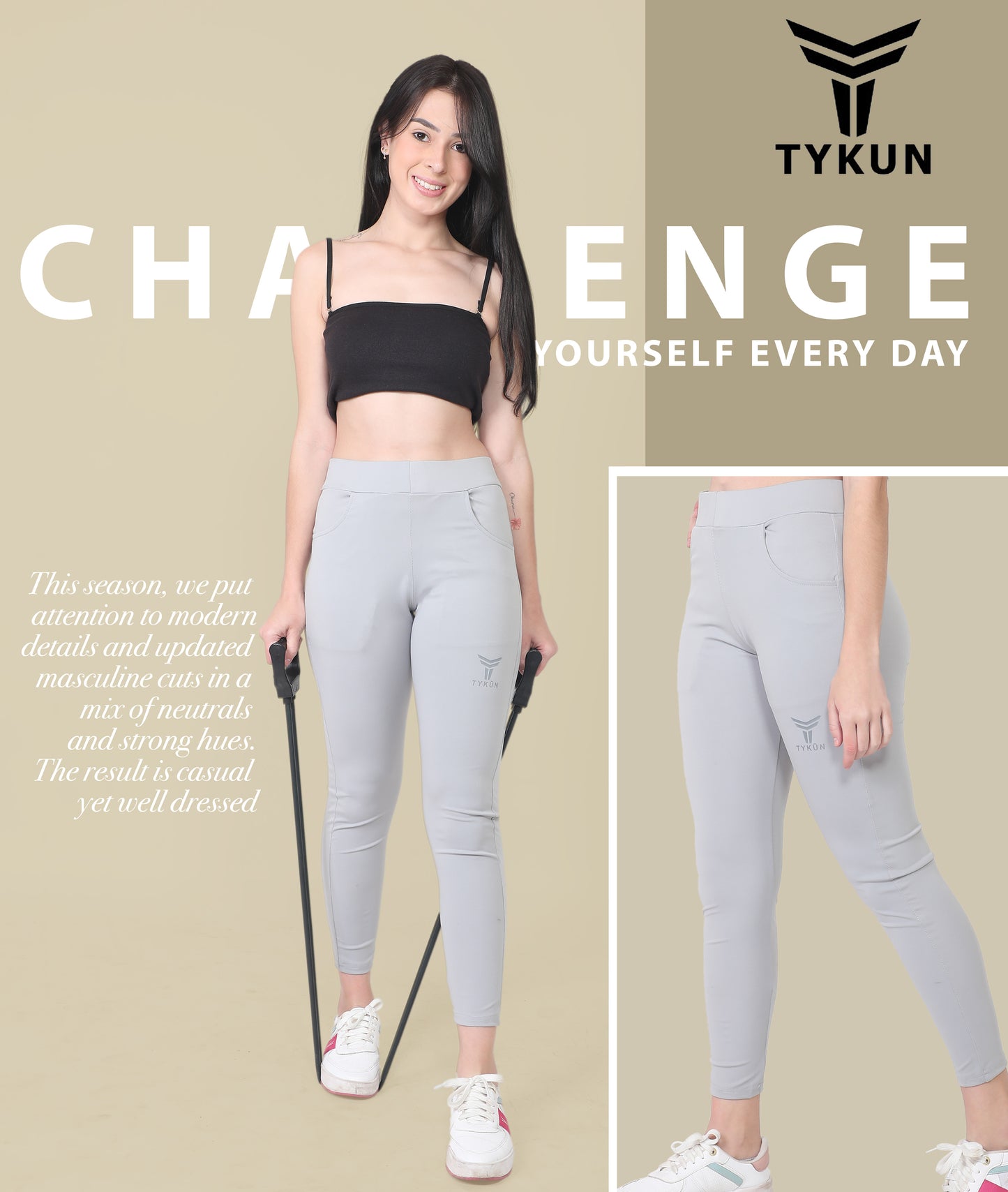 TYKUN Women Solid Track Pants (Light Grey)