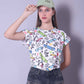 Drop Shoulder Women Cotton Blend Round Neck T-shirt (White)