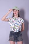 Drop Shoulder Women Cotton Blend Round Neck T-shirt (White)