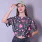 Drop Shoulder Women Cotton Blend Round Neck T-shirt (Black)