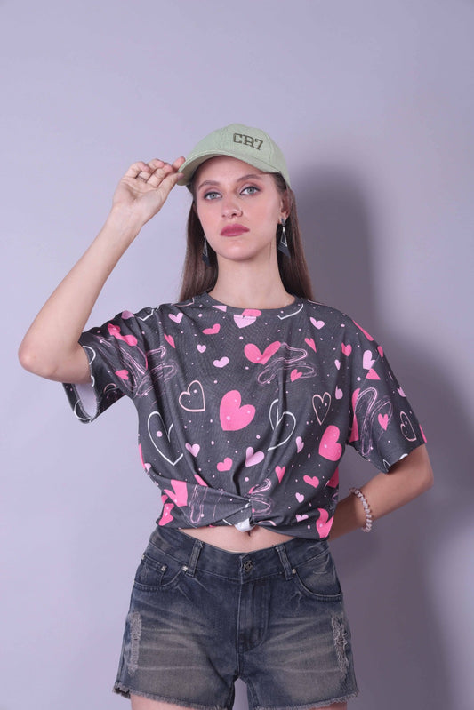 Drop Shoulder Women Cotton Blend Round Neck T-shirt (Black)