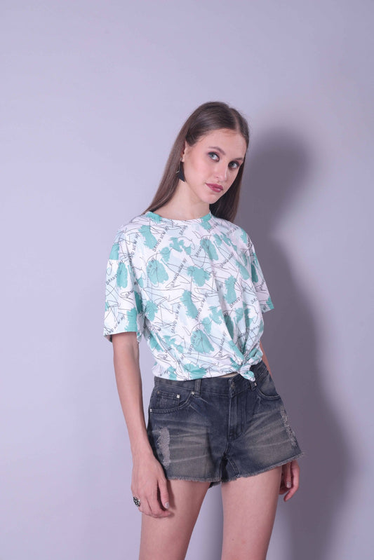 Drop Shoulder Women Cotton Blend Round Neck T-shirt (Green)