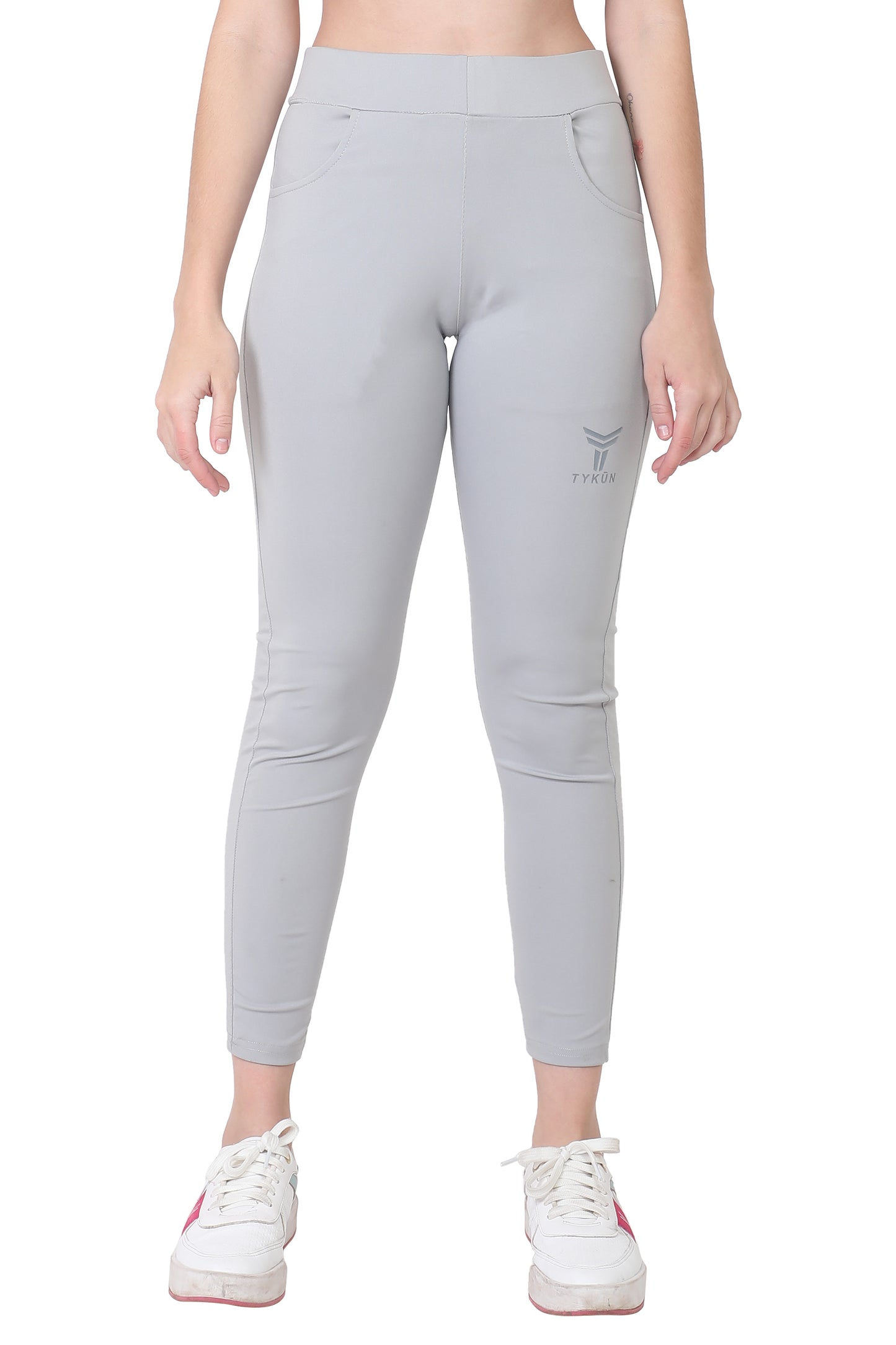 TYKUN Women Solid Track Pants (Light Grey)