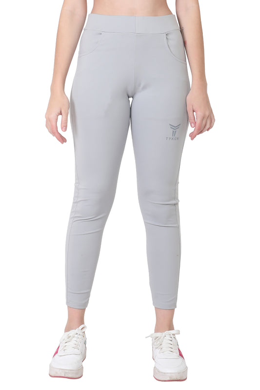 TYKUN Women Solid Track Pants (Light Grey)