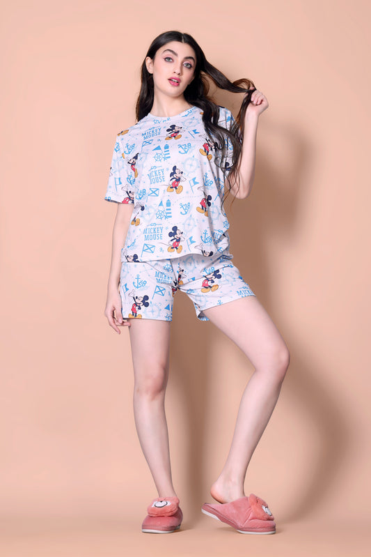 Women's Printed Top With Short (MICKEY MOUSE)