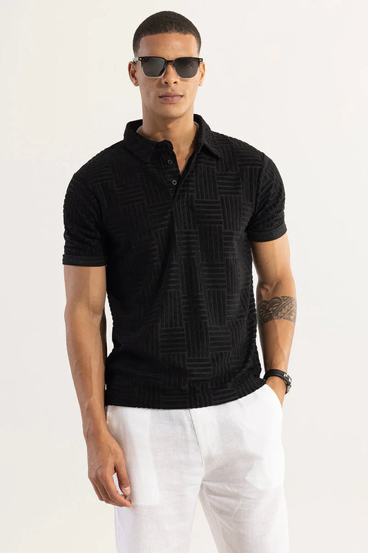 Men’s Black Textured Polo T-Shirt