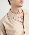Men's Beige Textured Cuban Collar Shirt – Casual Half Sleeves