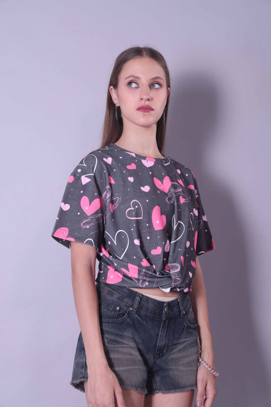 Drop Shoulder Women Cotton Blend Round Neck T-shirt (Black)
