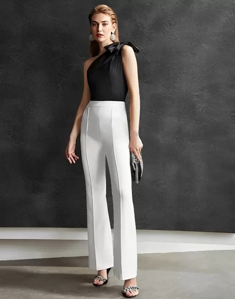 Women Regular Fit  Cotton Blend Trousers (White)