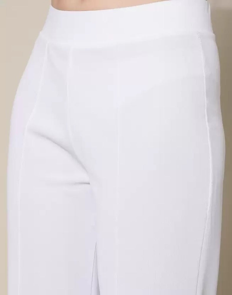 Women Regular Fit  Cotton Blend Trousers (White)