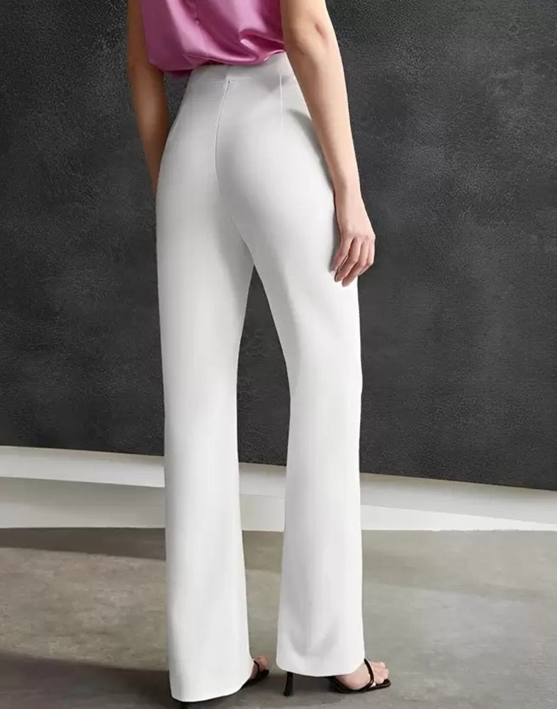 Women Regular Fit  Cotton Blend Trousers (White)