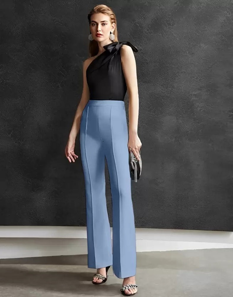 Women Regular Fit  Cotton Blend Trousers (Sky Blue)