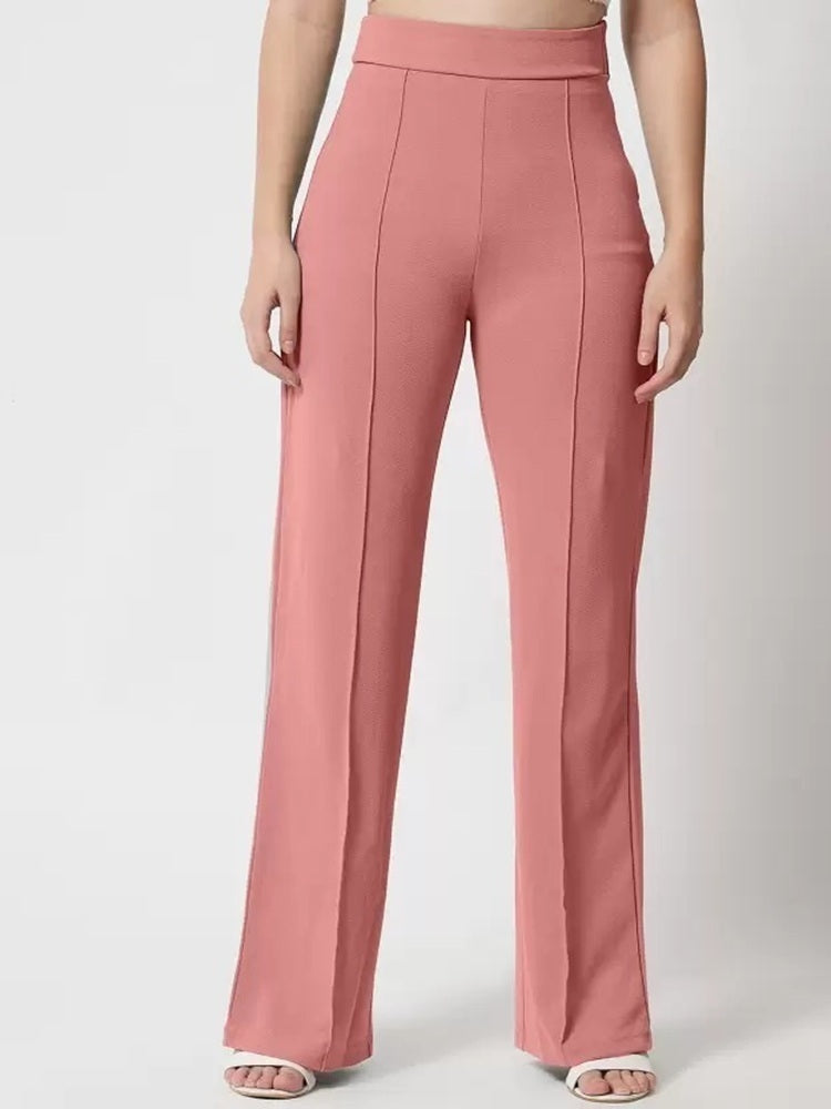 Women Regular Fit  Cotton Blend Trousers (peach)