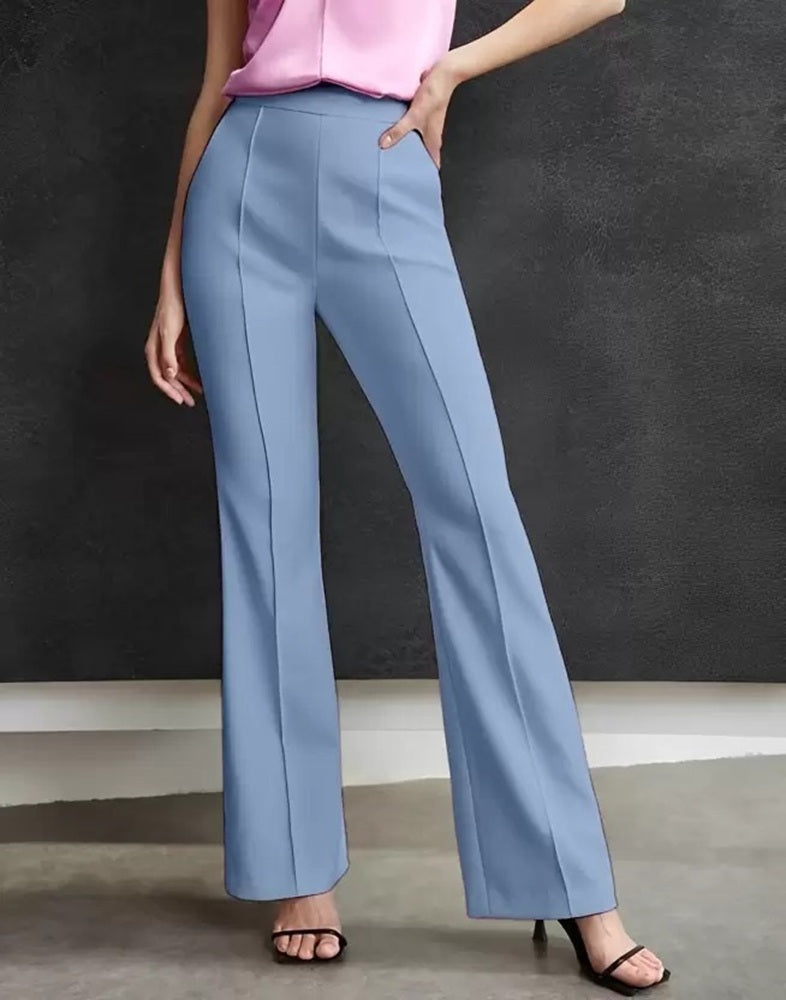 Women Regular Fit  Cotton Blend Trousers (Sky Blue)