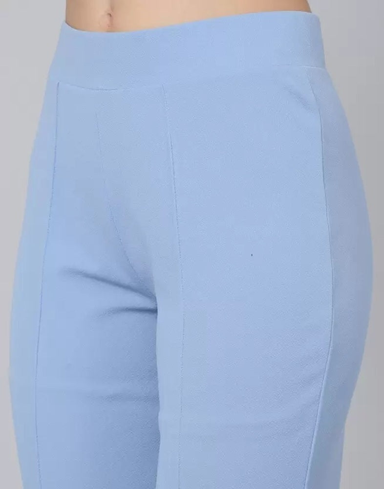 Women Regular Fit  Cotton Blend Trousers (Sky Blue)
