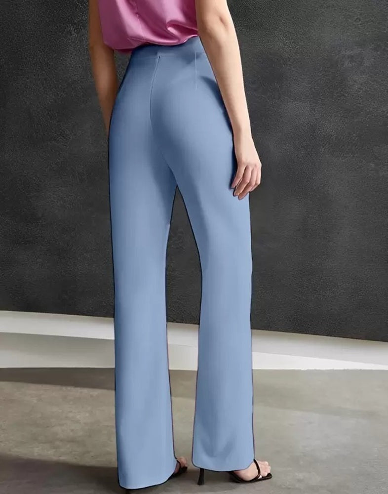 Women Regular Fit  Cotton Blend Trousers (Sky Blue)