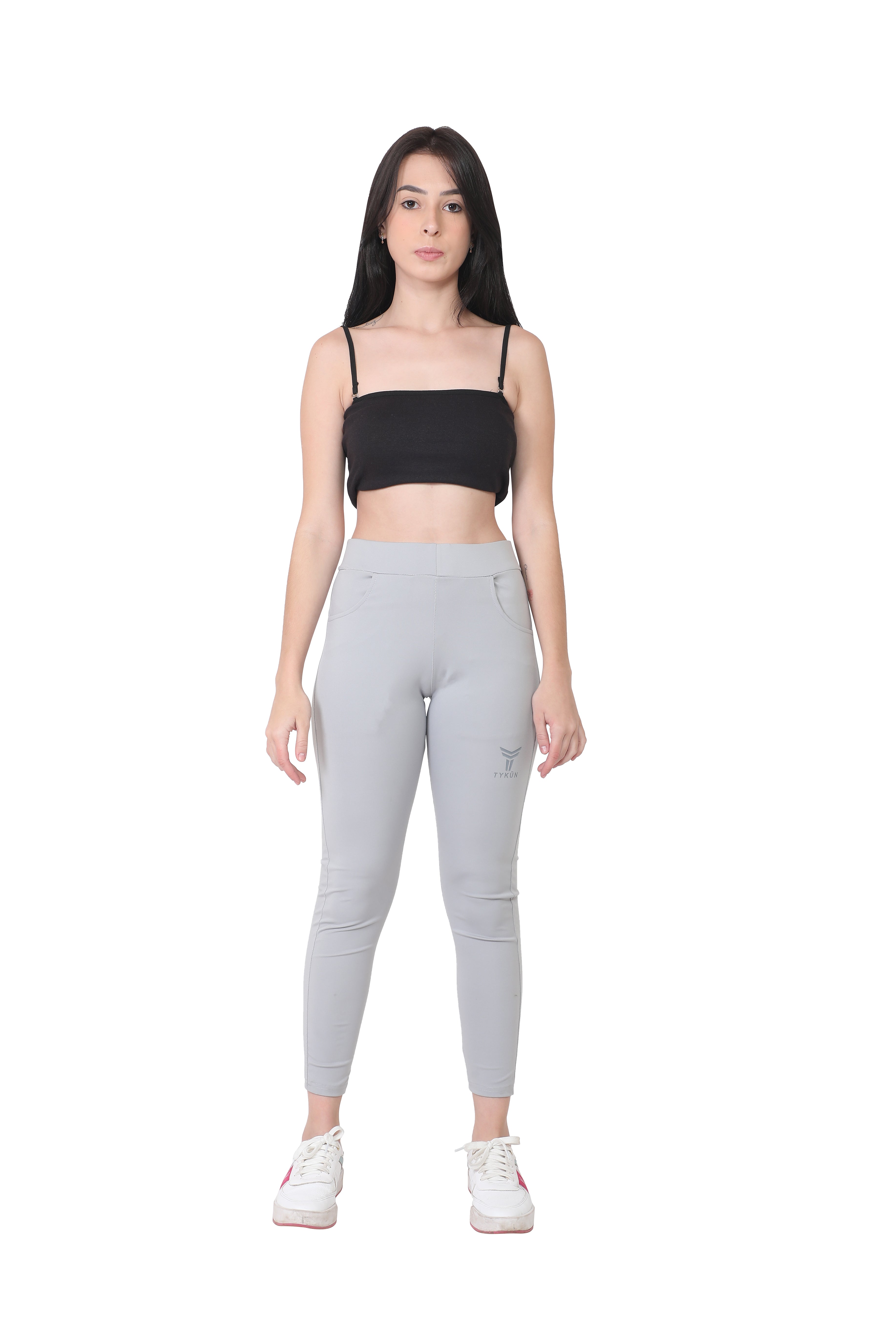TYKUN Women Solid Track Pants (Light Grey)