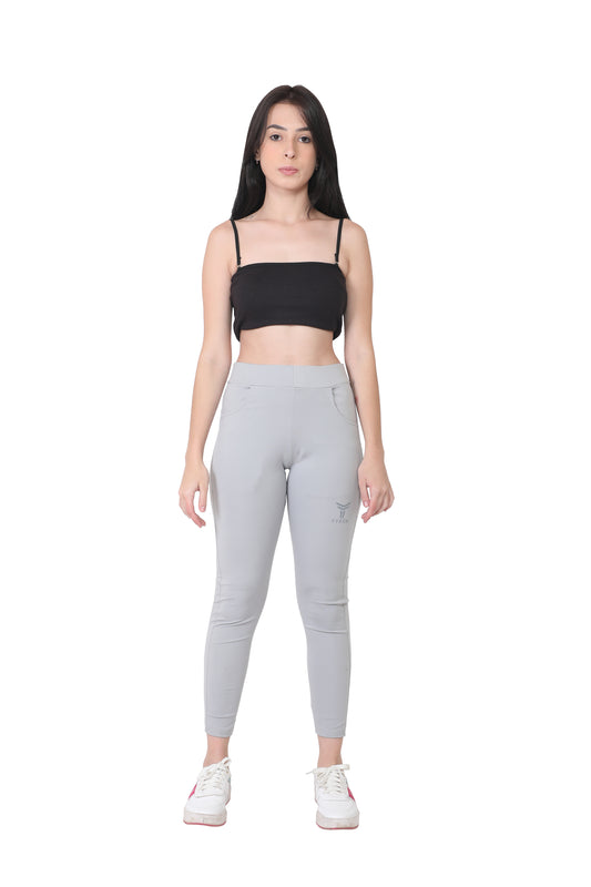 TYKUN Women Solid Track Pants (Light Grey)