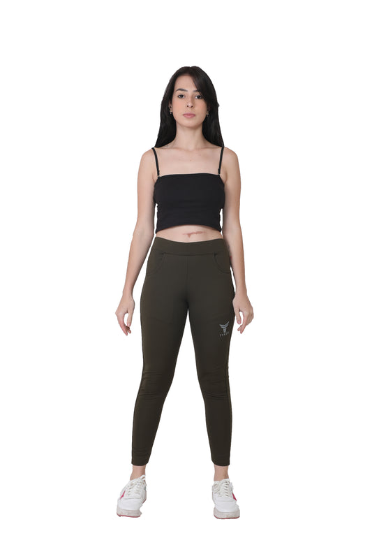 TYKUN Women Solid Track Pants (Olive)