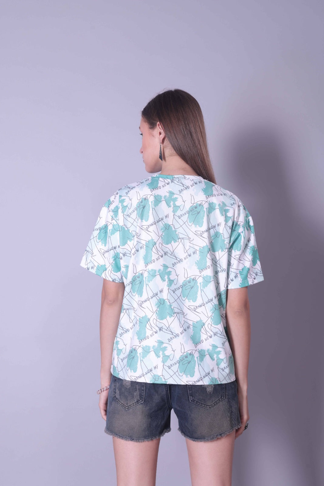 Drop Shoulder Women Cotton Blend Round Neck T-shirt (Green)