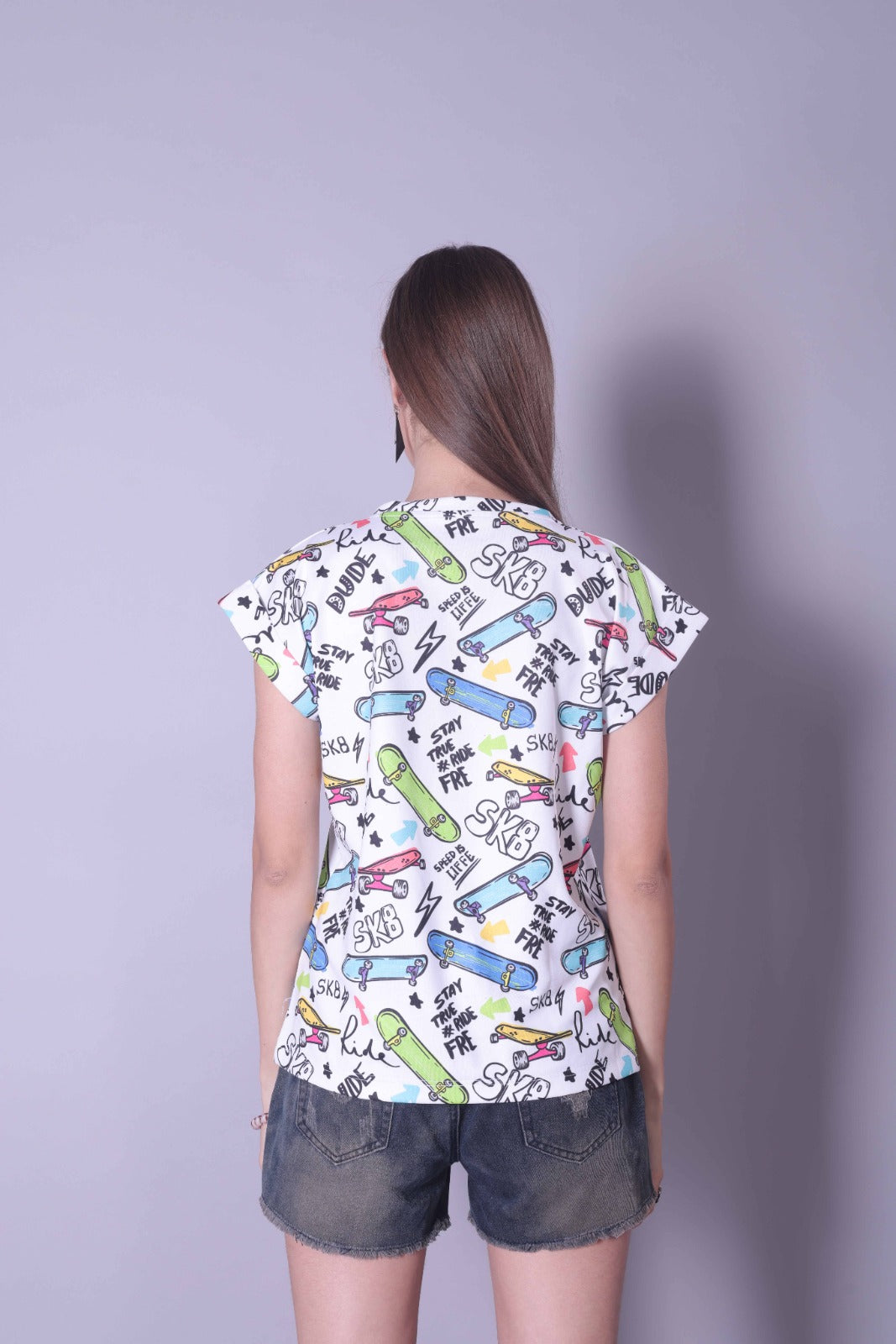 Drop Shoulder Women Cotton Blend Round Neck T-shirt (White)
