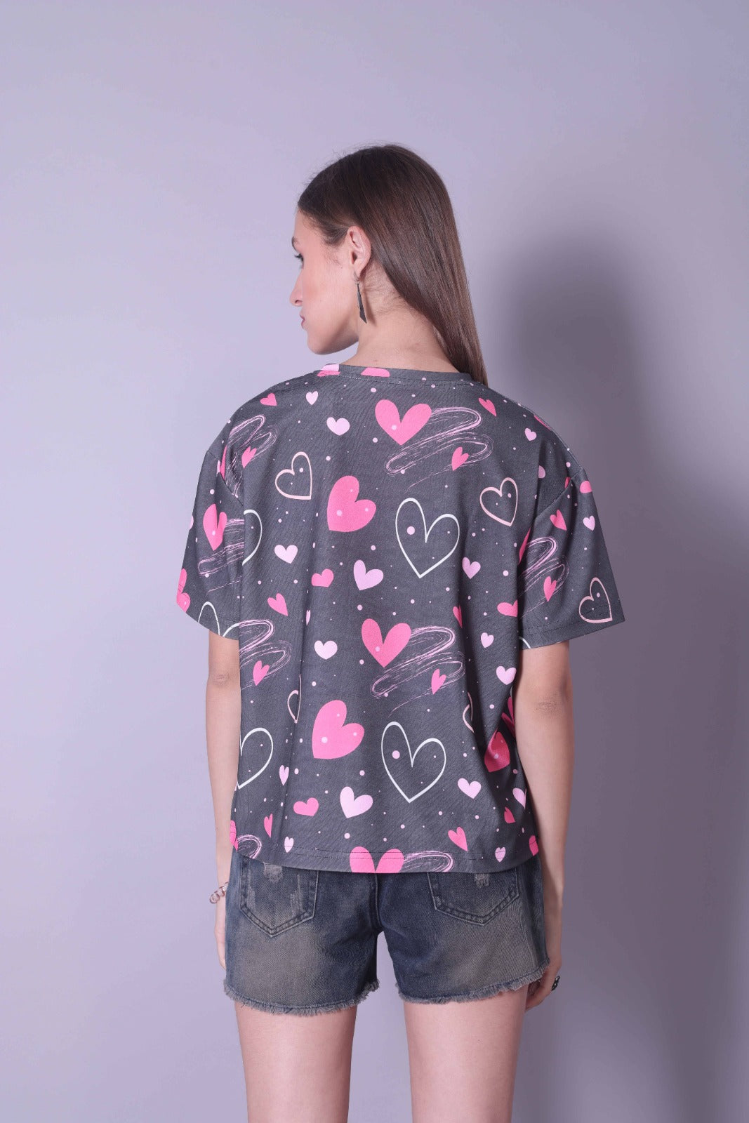 Drop Shoulder Women Cotton Blend Round Neck T-shirt (Black)