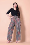 Black Printed Plazzo With V-Neck Plain Top