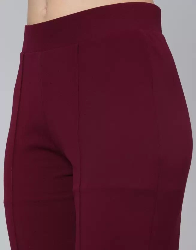 Women Regular Fit  Cotton Blend Trousers (Maroon)