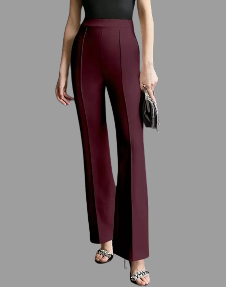 Women Regular Fit  Cotton Blend Trousers (Maroon)