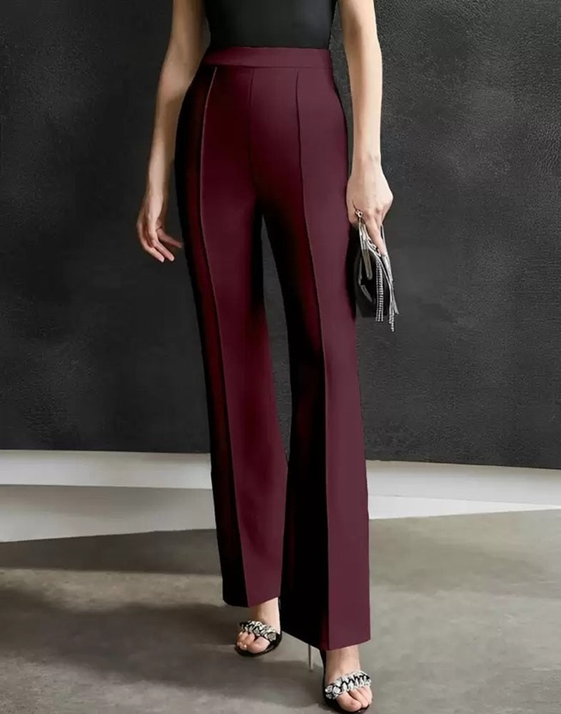 Women Regular Fit  Cotton Blend Trousers (Maroon)