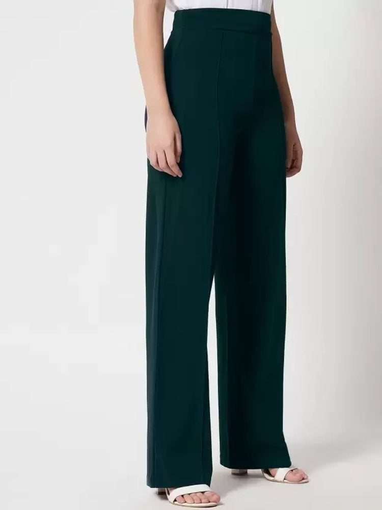 Women Regular Fit  Cotton Blend Trousers (Dark Green)