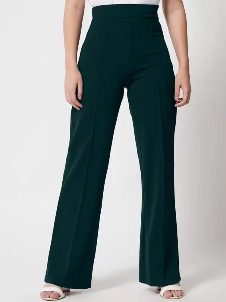 Women Regular Fit  Cotton Blend Trousers (Dark Green)