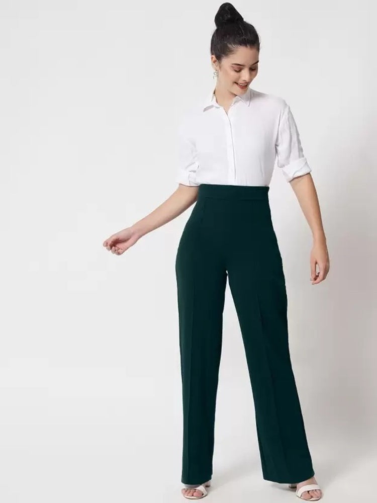 Women Regular Fit  Cotton Blend Trousers (Dark Green)