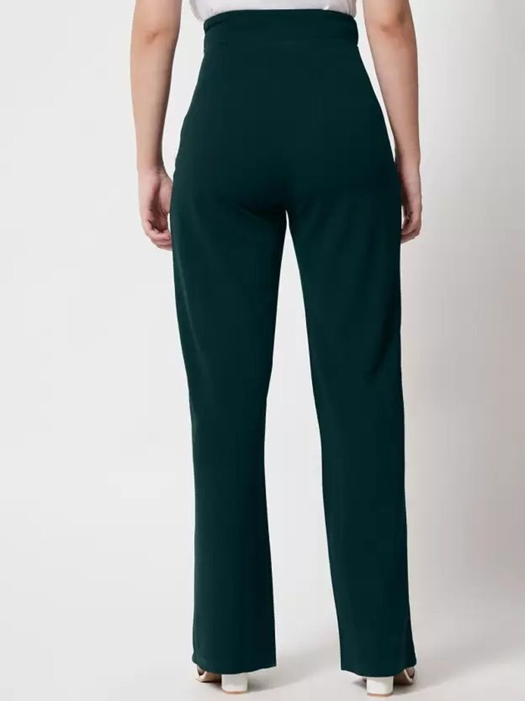 Women Regular Fit  Cotton Blend Trousers (Dark Green)