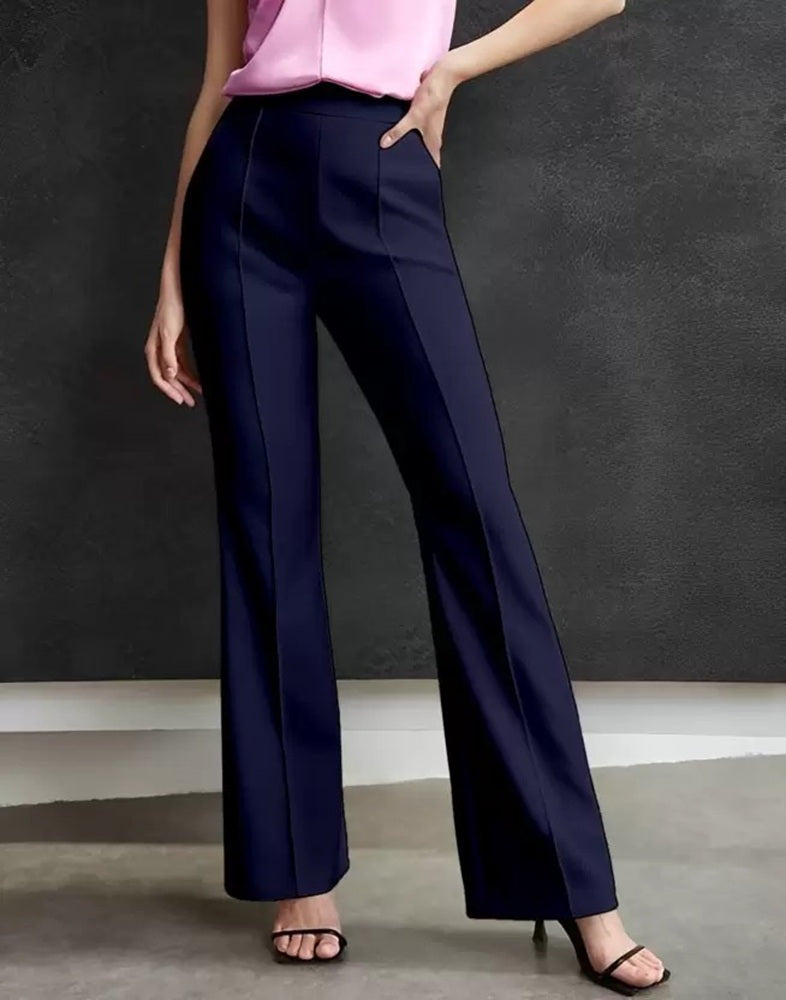 Women Regular Fit  Cotton Blend Trousers  Navy Blue)