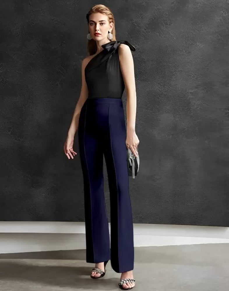 Women Regular Fit  Cotton Blend Trousers  Navy Blue)