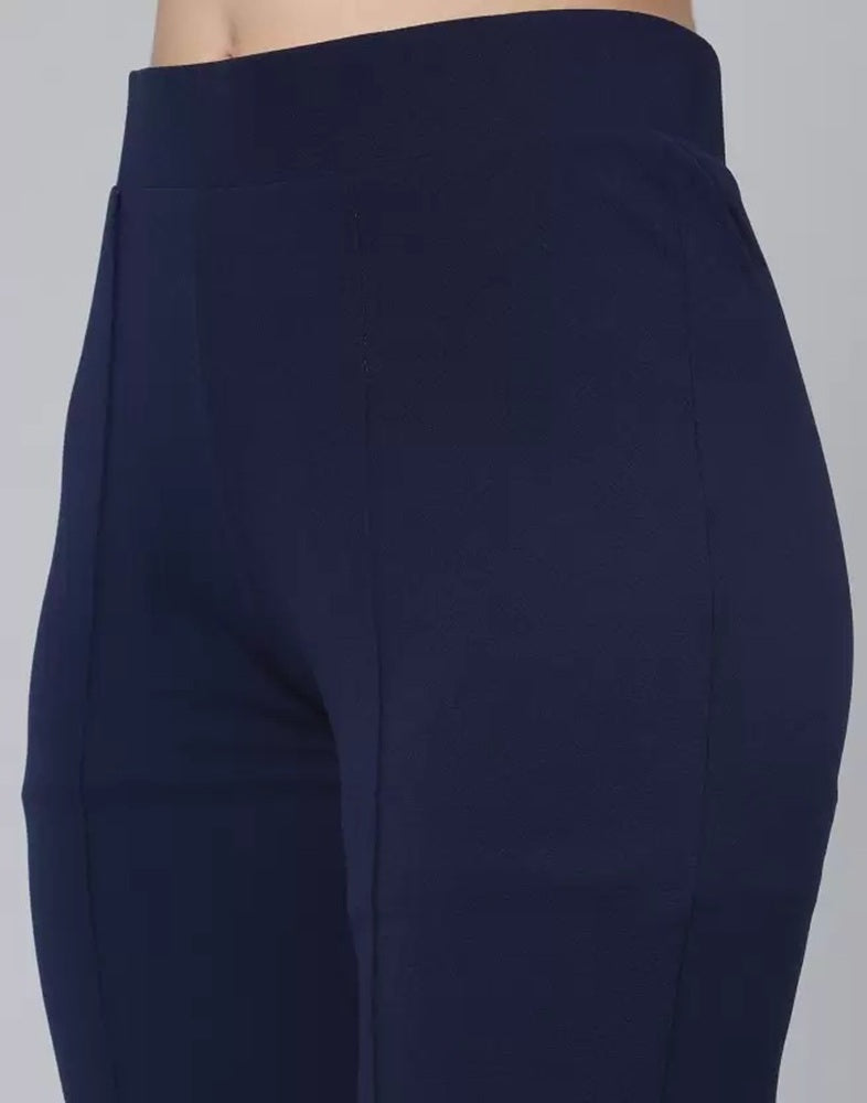 Women Regular Fit  Cotton Blend Trousers  Navy Blue)