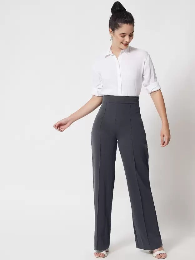 Women Regular Fit  Cotton Blend Trousers (Dark Grey)